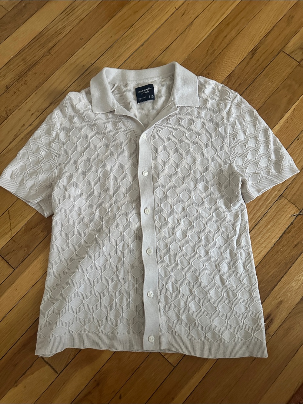 Abercrombie and Fitch Men's Cream Short-Sleeve Knit Polo Shirt